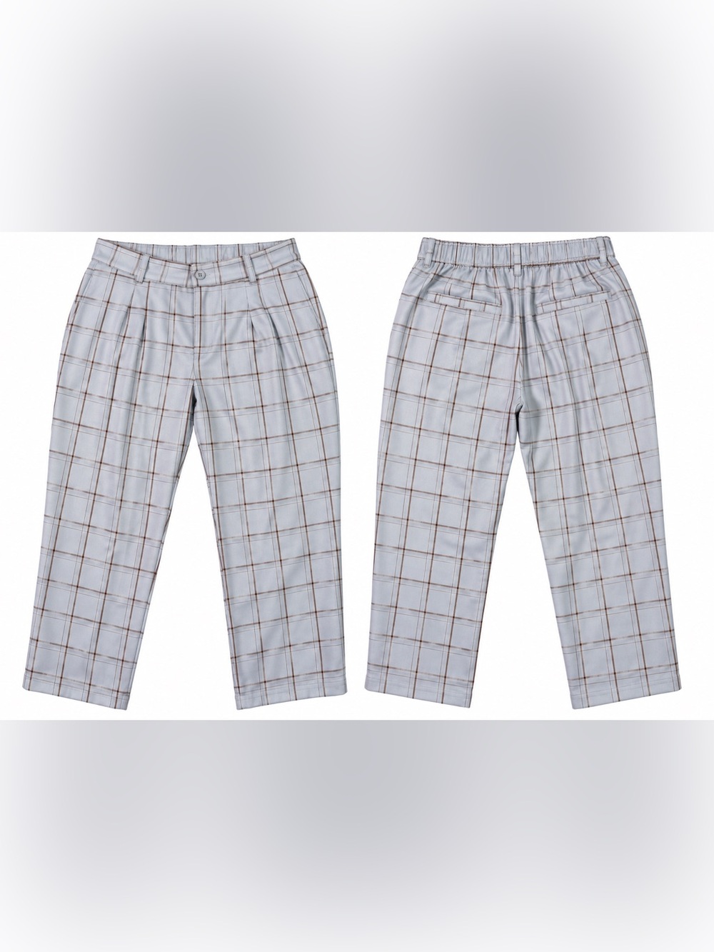 Grace Karin Women XL Light Blue Brown Plaid Pleated Pants Elastic Waist Pockets
